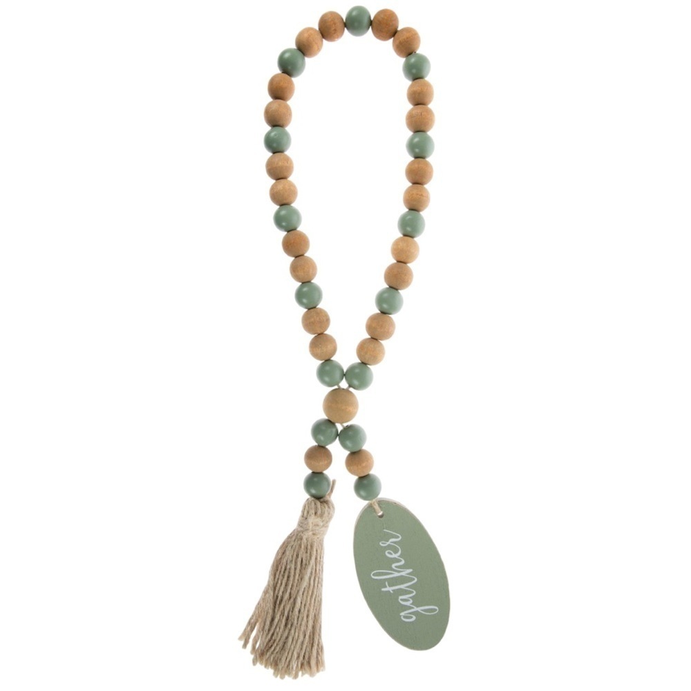 Gather Green Natural Beaded Tassel Farmhouse Home Decor